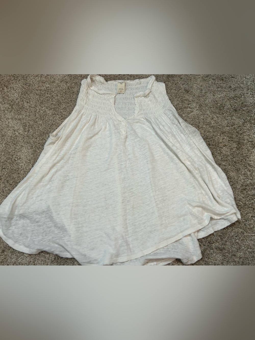 We The Free (Free People) Ivory Smocked Boho Tank Top Size Med